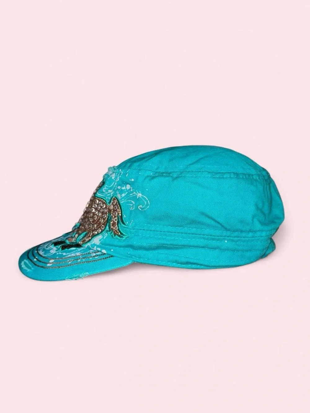 Saivana Turquoise Kids Hat with Rhinestone Horse Accent
